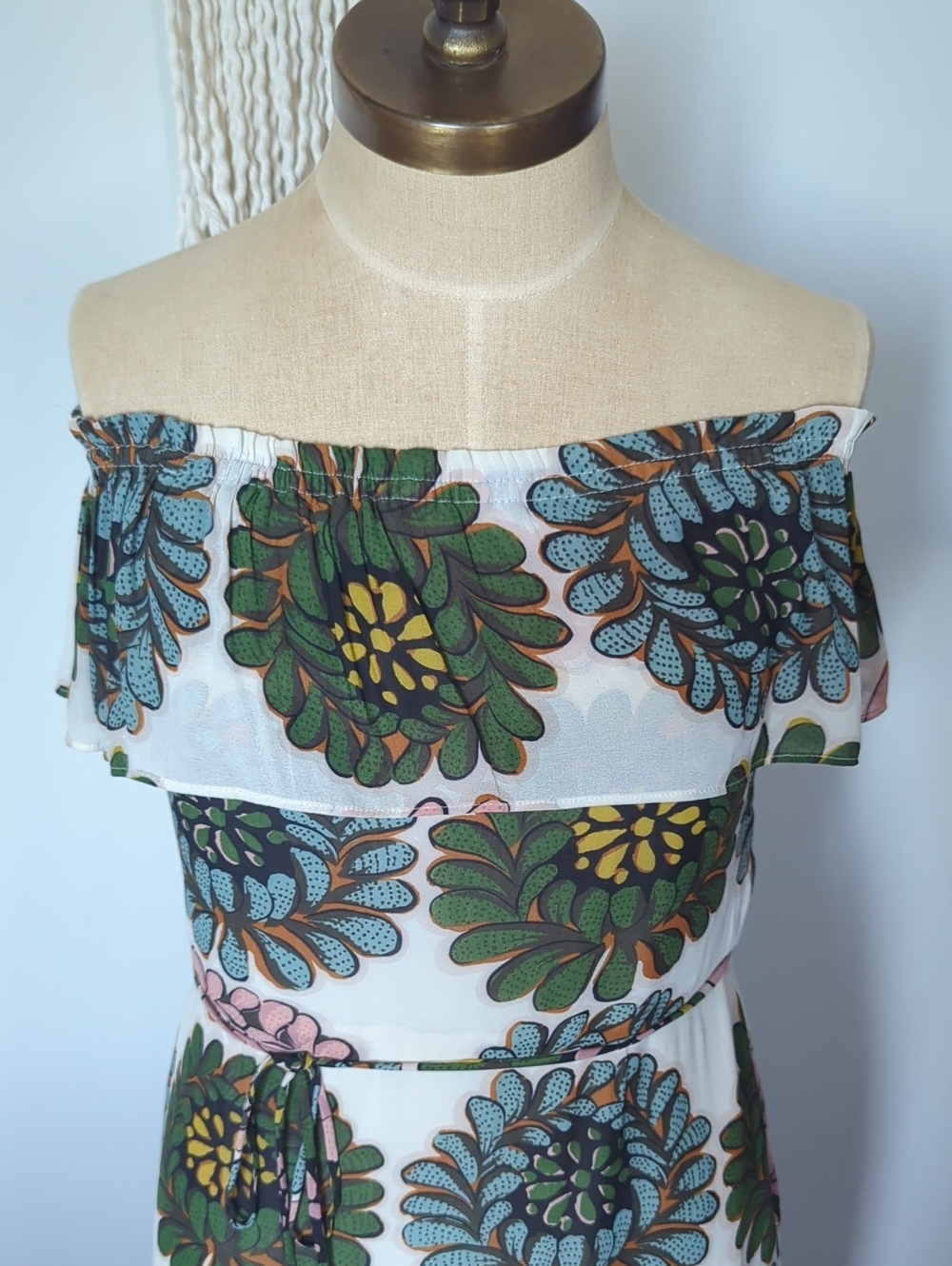 LOFT Off-Shoulder Floral Maxi Dress in Pink, Green & Blue, Size 6 - Picture 3 of 8